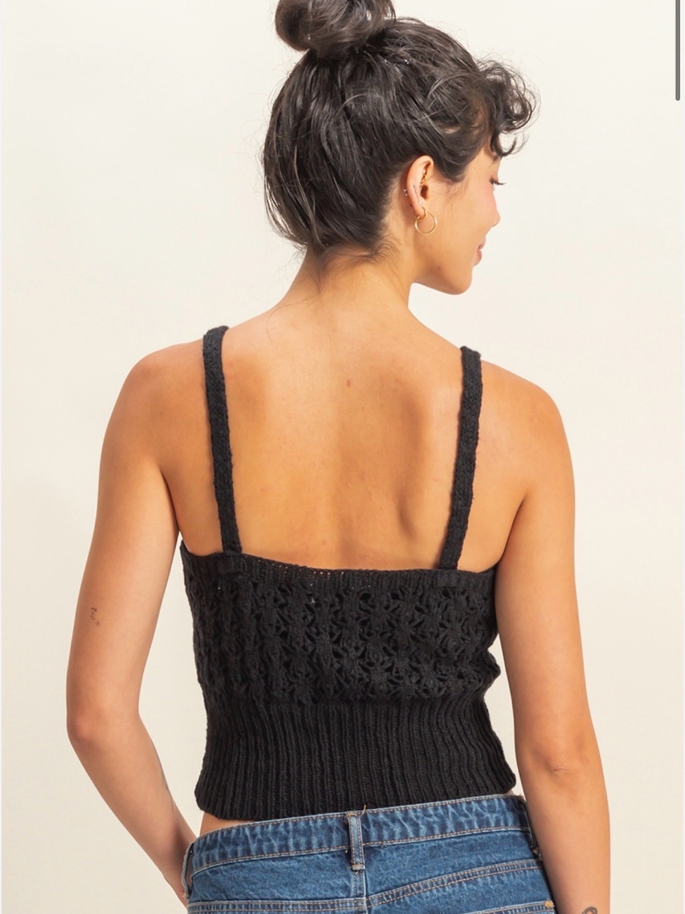 Black Crochet Knit Crop Tank Top - NWT - Large - Picture 3 of 6